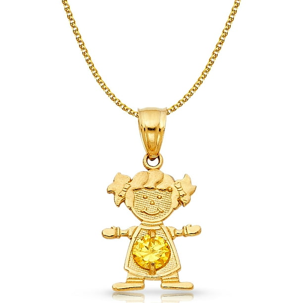 Ioka 14K Yellow Gold Birthstone Cubic Zirconia CZ Girl Charm Pendant For Necklace or Chain Ioka 14K Yellow Gold Birthstone Cubic Zirconia CZ Girl Charm Pendant For Necklace or Chain